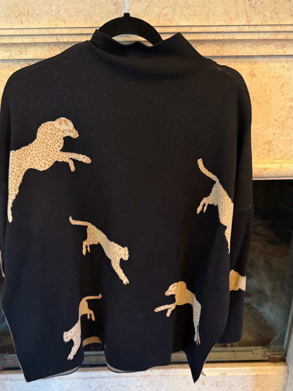 entro Black Knit Sweater with Cheetah Motif